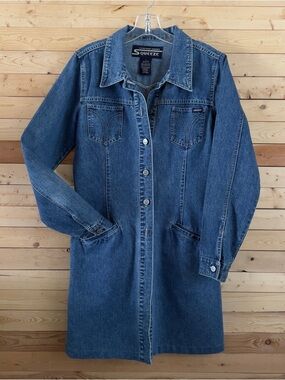 STEPHEN HARDY SQUEEZE Vintage Med Wash Trucker Shirt Denim Jean Dress size L